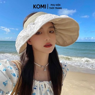 Mũ rộng vành thời trang KOMI nón nữ chống nắng nửa đầu chất cotton viền cói đẹp