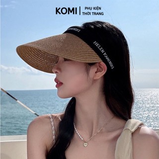Mũ cói thời trang KOMI nón cói nữ rộng vành nửa đầu đi biển mùa hè năng động cá tính