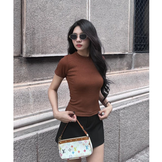  Áo thun basic nữ HHVINTAGE cổ tròn ôm NEW thun rip cotton dày co dãn Top A92 