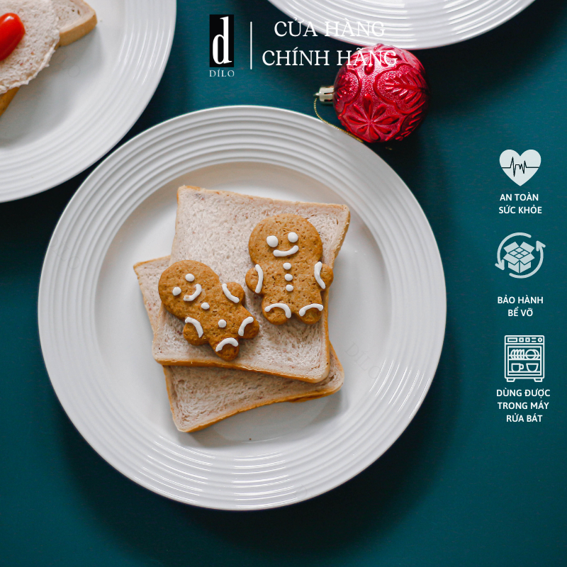 Đĩa sứ tròn cạn màu trắng sữa có vân hiện đại 23 và 28cm - Dĩa phẳng đa năng trang trí decor Dílo - Vỡ 1 đổi 1