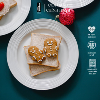 Đĩa sứ tròn cạn màu trắng sữa có vân hiện đại 23 và 28cm - Dĩa phẳng đa năng trang trí decor Dílo - Vỡ 1 đổi 1