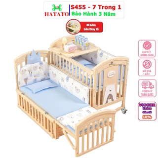 Nôi Cũi Cho Bé S459 Hatato có 7 chức năng chuyển thành giường cho bé và quây cũi cho bé