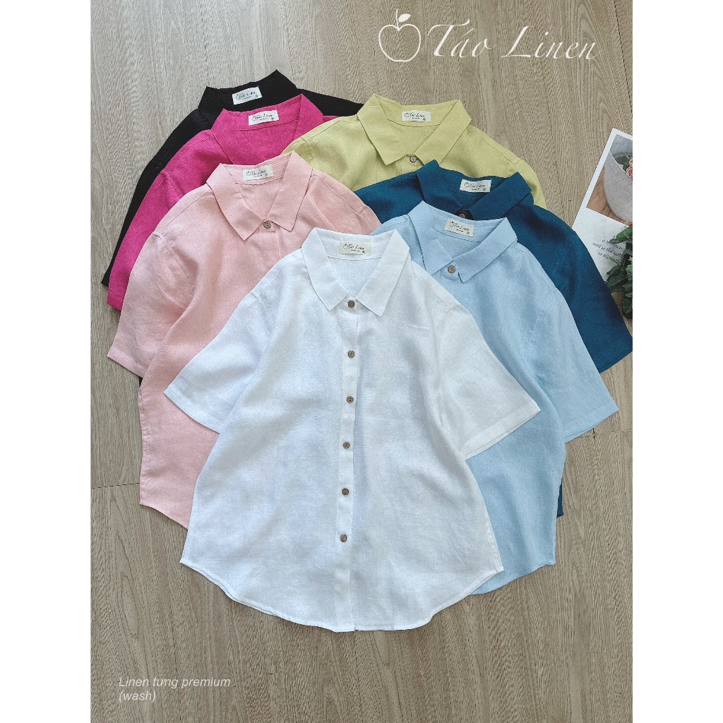 Áo sơ mi nữ tay ngắn linen tưng premium (washed) bản đẹp, nhà Táo Linen