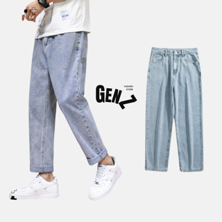 Quần jeans baggy nam dáng đứng màu xanh nhạt chất vải bò mềm phong cách Hàn Quốc T1 - GenZ Store HN