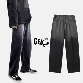 Quần jeans baggy nam dáng dài ống suông rộng form đứng màu đen phối loang 2 màu thời trang - Gen Z Store HN
