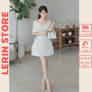 Đầm Đẹp Dáng Ngắn Đính Tag Đá Váy Tiểu Thư Trễ Vai_LERIN V590