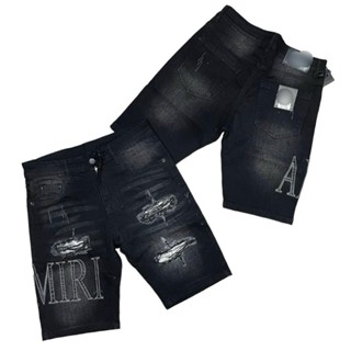Quần short jean nam thêu AMIRI boy phố đen rách chất jean cotton quần jean nam ngắn mã QS9A33