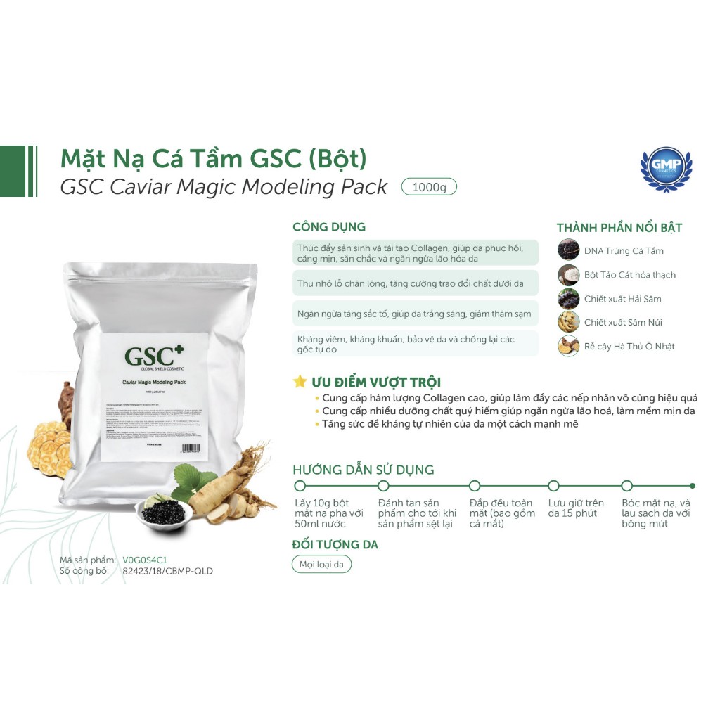 Mặt nạ trứng cá tầm GSC - GSC Caviar Magic Modeling Pack chuyên dụng tại Spa – TMV