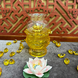 Đèn dầu hoa sen lưu ly bóng thủy tinh cao 18cm