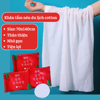 Khăn tắm nén du lịch cotton lớn 70x140cm, loại lớn dày nặng 90g -khăn nén khách sạn