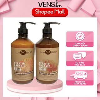 Dầu Gội Xả KERATIN LAMBOR 500ML * 2 Sạch Gàu Ngăn Dầu Chống Gãy Rụng Phục Hồi Nang Tóc Siêu Mềm Mượt
