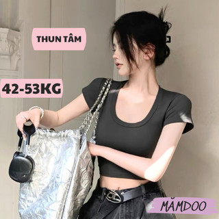 Áo croptop cổ vuông tay ngắn ôm body nữ , áo thun cổ vuông nữ chất thun tâm cá tính mămdoo