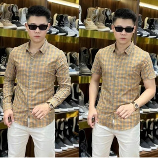  Áo sơ mi nam mẫu mới vải cotton phối họa tiết phối sọc dày dặn sang trọng phong cách chuẩn thời trang phong cách Sọc BB 