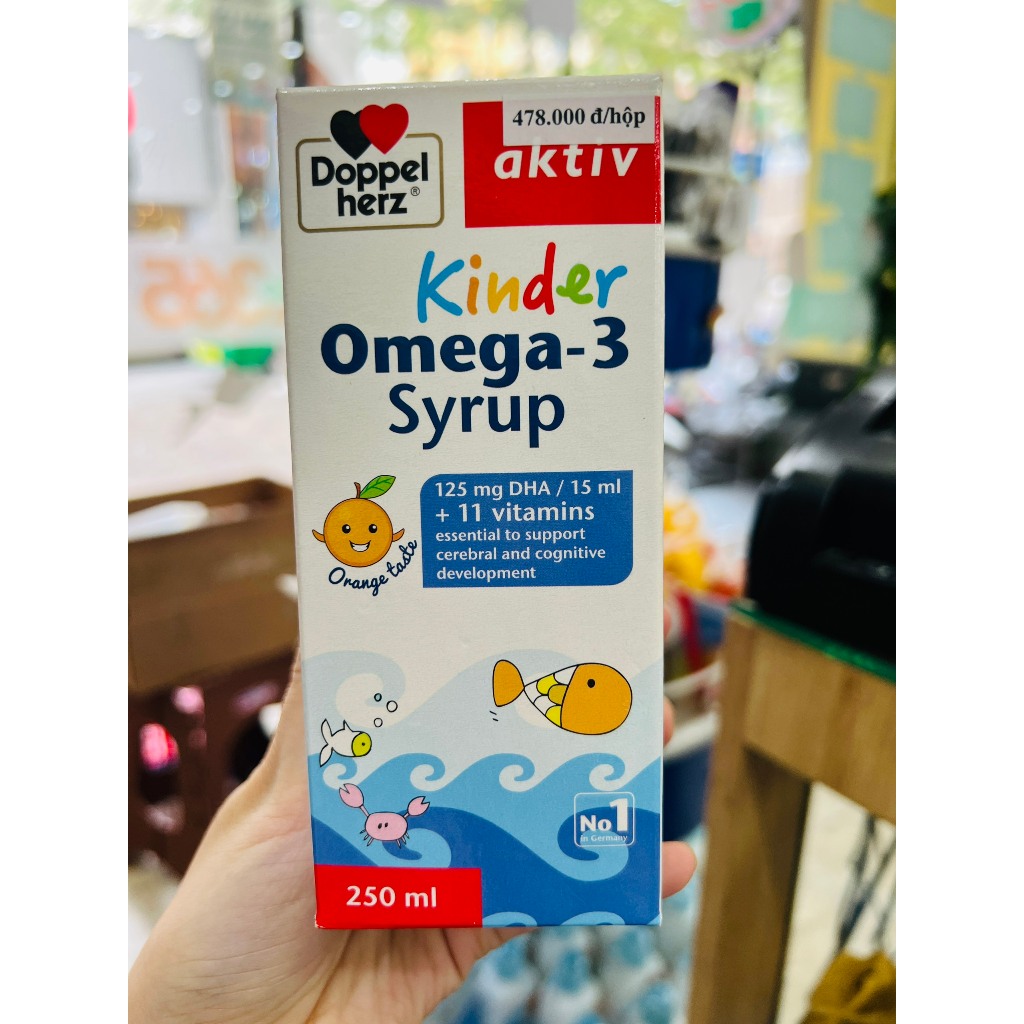 Date 04/2025 Siro omega 3 cho bé Doppelherz Kinder Omega-3 Syrup hỗ trợ phát triển não bộ và thị lực cho bé (Chai 250ml)
