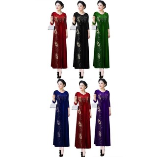 Đầm dạ hội nhung trung niên đi tiệc nhung ép đá cổ sóng hoa kết cườm size lớn 72kg, Đầm dạ hội nhung cho mẹ đi tiệc