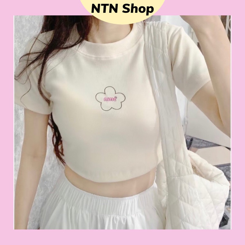 SALE - Áo Croptop Dáng Ôm Thêu Hoa AIME