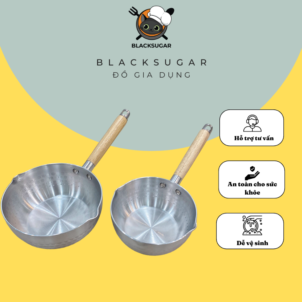 Nồi Nhôm / Quánh Nhôm Nhật Cán Gỗ 2 Đáy KHÔNG CHỐNG DÍNH Dùng Được Cho Bếp Từ Đủ Kích Cỡ