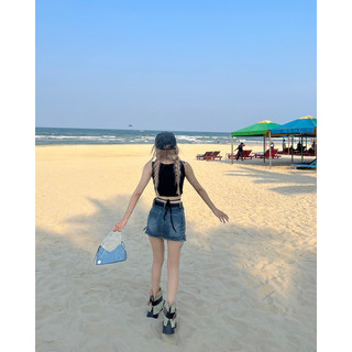 Chân váy xám đan dây sườn
