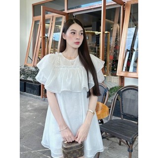 Đầm bigsize chất voan tơ dáng ngắn cổ tròn phối bèo xinh ( Thời trang Vicky G - Anitagreen ) HN0524