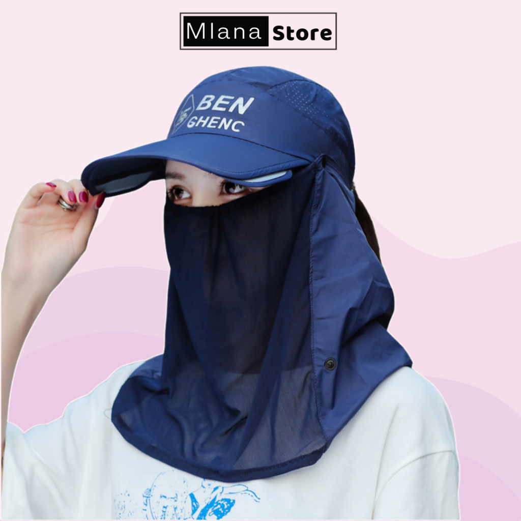 Mũ chống nắng tích hợp khẩu trang MLANA STORE che phủ toàn bộ mặt và cổ chống tia UV - M02