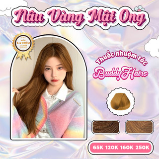 Thuốc nhuộm tóc NÂU VÀNG MẬT ONG không dùng thuốc tẩy tóc của buddyhairs tặng kèm găng tay, mũ trùm, trợ nhuộm tiện ích