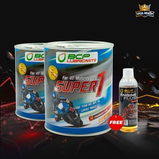 Combo 2 Lon Nhớt Xe Số BCP Thái Lan 15W40-SL-MA2, 800mL Tặng 1 Súc Động Cơ Xe Máy Engine Flush 100mL