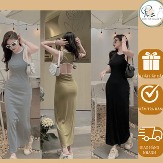 Đầm Ba Lỗ Viền Khoét Lưng Có Mút Dáng Dài Tôn Dáng Freesize dưới 55kg