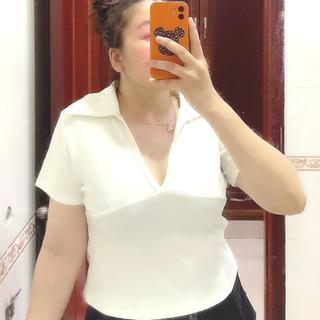 Áo thun trắng bigsize nữ tay ngắn cổ bẻ khoét vải thun borip co giãn thoải mái 58kg-95kg A21