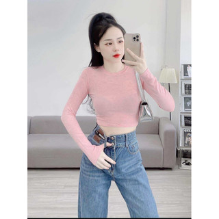 Áo thun nữ tay dài cổ tròn, Áo croptop nữ cổ tròn tay dài, Áo thun loang