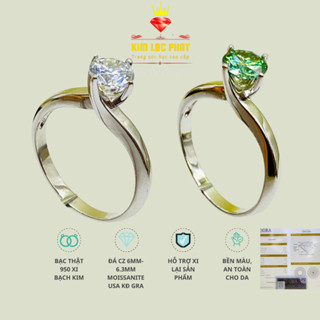  Nhẫn Moissanite màu trắng 4 chấu hoa hồng 6.3mm Nhẫn bạc nữ xi bạch kim Nhẫn kim cương nhân tạo moissanite màu xanh 