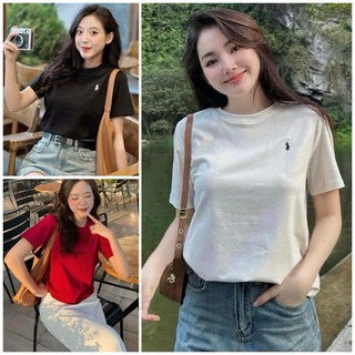 Áo phông nữ thêu ngựa cổ tròn áo baby tee form basic dễ mặc ba9