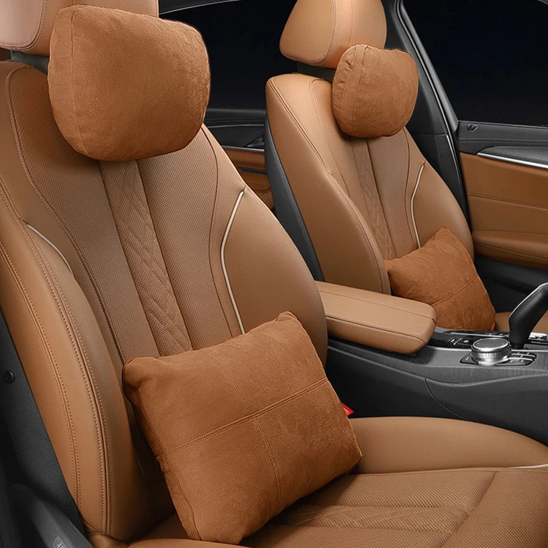 Gối Tựa Đầu, Gối Tựa Lưng Ô Tô - Chất Liệu Da Lộn Kiểu Dáng Maybach Cao Cấp, Thoáng Khí - Chống Đau Lưng, Mỏi Cổ Vai Gáy