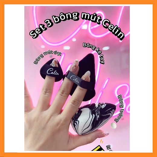 Bộ 3 bông mút tán nền Celin, mút tán nền + bông phấn + mút cushion, mềm mịn, tiện lợi - Chill Cosmet