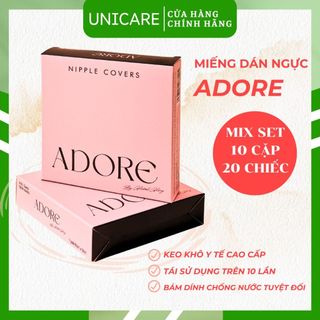 Miếng dán ngực silicone ADORE SET 10 CẶP tái sử dụng nhiều lần, có lỗ thoáng khí, chống nước siêu mỏng tàng hình màu da