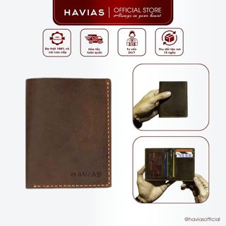 VENUMI HAVIAS bóp đựng tiền dáng đứng unisex thủ công da Bò Nâu Sáp thật 100