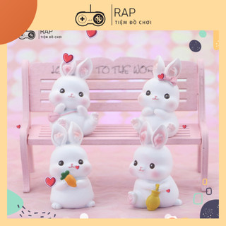 Set 4 mô hình thỏ béo dễ thương trang trí ô tô góc làm việc