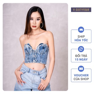 Áo Bra Denim Nữ Cách Điệu Cánh Hoa. Women's Petal Style Denim Bra V-SIXTYFOUR V64 - 223WD1017F3970