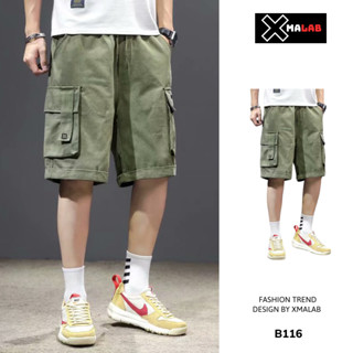 Quần short kaki nam túi hộp ống rộng xmalab quần đùi sooc nam lửng cargo pant cạp chun co rút B116