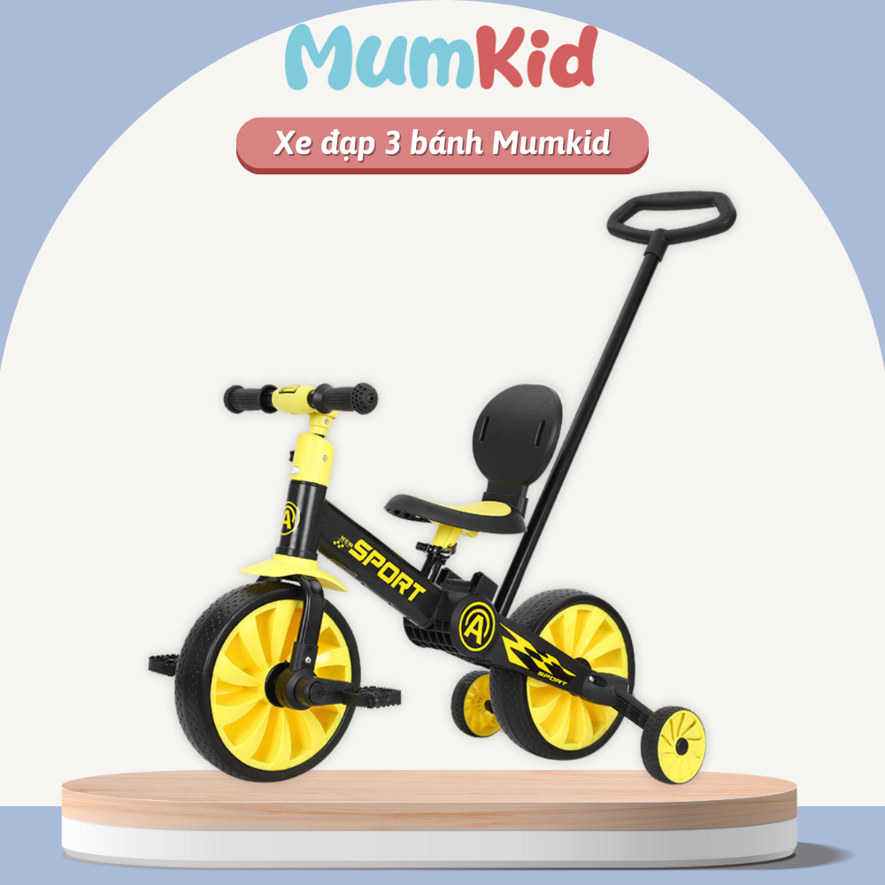 Xe đạp cho bé cao cấp Mumkid kiêm xe đẩy và xe thăng bằng 3in1 khung kim loại, bàn đạp tháo lắp - MK23032