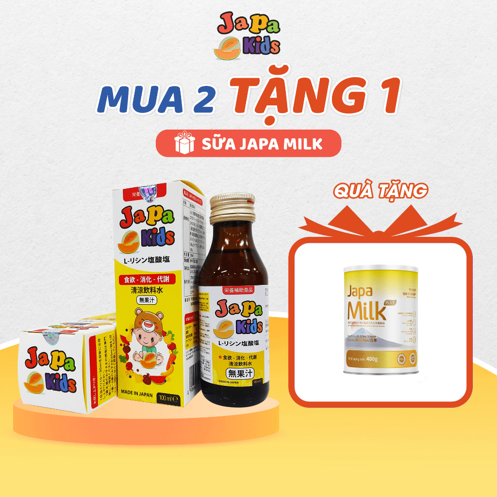 Combo 2 Tặng 1 Japa Milk - Siro Ăn Ngon Cho Bé Japa Kids Chính Hãng Hỗ Trợ Bé Tăng Cân - Chai 100ml