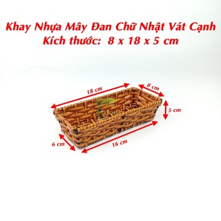 Khay Mây Chữ Nhật 8 x 18 Vát Cạnh Nhựa Mây Đan Tiện Dụng Đa Năng, Khay Nhựa Đan Đa Năng Dễ Vệ Sinh