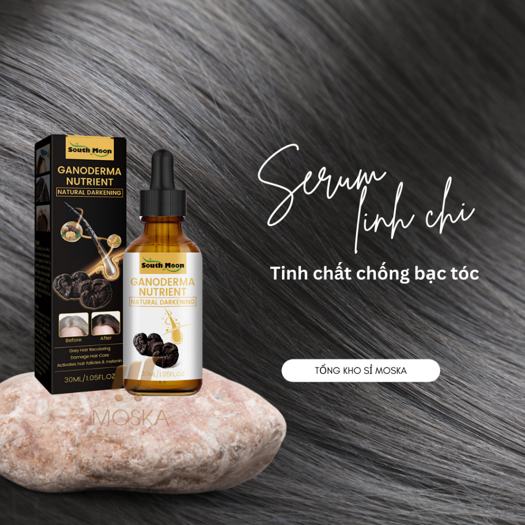 Serum Dưỡng Đen Tóc Linh Chi - Tinh Chất Giúp Đen Tóc, Phục Hồi Tóc Hư Tổn 30ML| Moska Shop