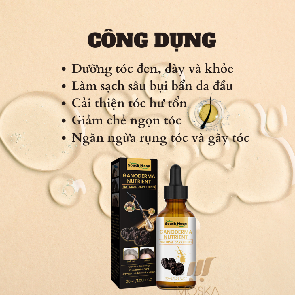 Serum Dưỡng Đen Tóc Linh Chi - Tinh Chất Giúp Đen Tóc, Phục Hồi Tóc Hư Tổn 30ML| Moska Shop