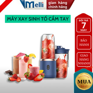Máy xay sinh tố đa năng MELLI  phiên bản nâng cấp 6 lưỡi 2 cối  Máy xay hoa quả sử dụng Pin Sạc Cổng USB siêu tiện lợi