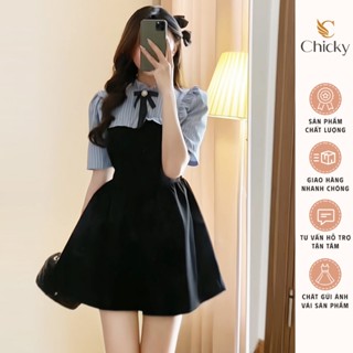 Đầm váy Sơ Mi Kẻ Xanh Tay Ngắn, Tay Dài  Dáng Xòe Phối Nơ Tiểu Thư Style Hàn Quốc Nàng Thơ Nhẹ Nhàng Dễ Thương