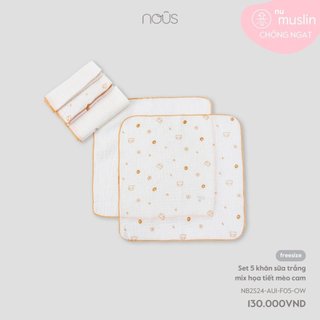 Set 5 khăn sữa Nous muslin in họa tiết xinh xắn, mẫu mới cho bé