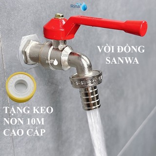 Vòi nước, vòi hồ đồng xi tay gạt lõi bi Sanwa nước xả siêu mạnh gắn ống dẻo phi 16 18