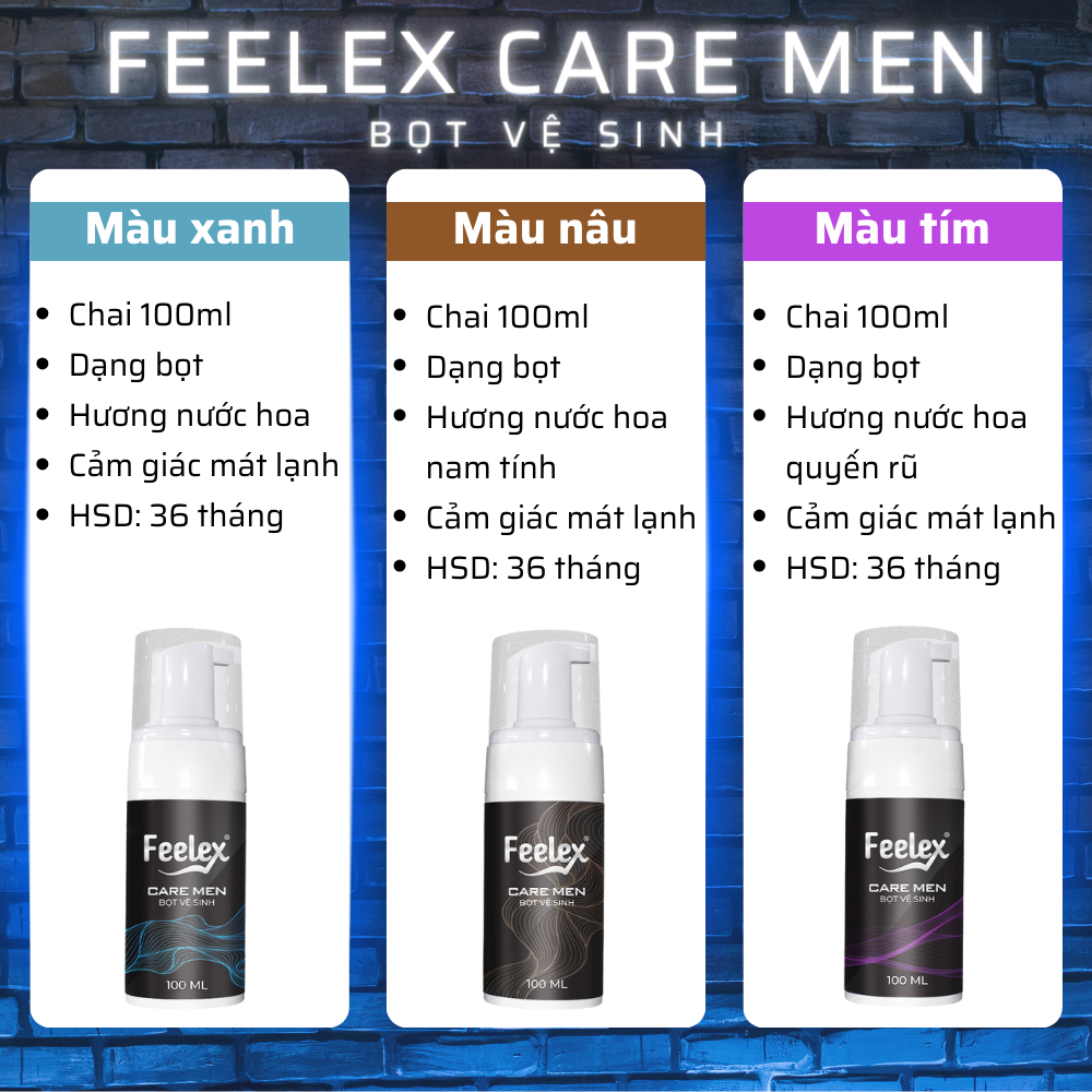 Combo 2 lọ Bọt vệ sinh nam giới Feelex Care Men dung dịch vệ sinh tạo bọt nhiều mùi hương 100ml