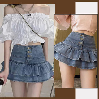 [VIDEO THẬT]Chân váy Jeans dáng xoè hai tầng, được thiết kế xếp ly cạp cao thời trang phong cách Hàn Quốc MÉN CLOTHING