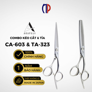 Combo 2 kéo cắt tỉa akafuji, kéo cắt lưỡi thẳng size 6.0 ca-603, kéo tỉa chuôi offset ta323